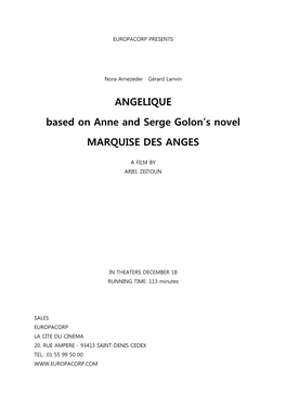 ANGELIQUE Based on Anne and Serge Golon's Novel MARQUISE