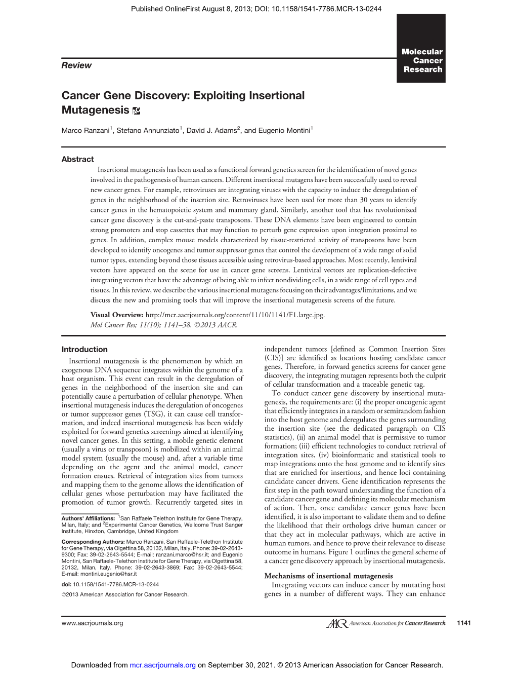 Cancer Gene Discovery: Exploiting Insertional Mutagenesis