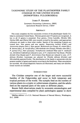 Taxonomic Study of the Planthopper Family Cixiidae in the United States (Homoptera: Fulgoroidea)