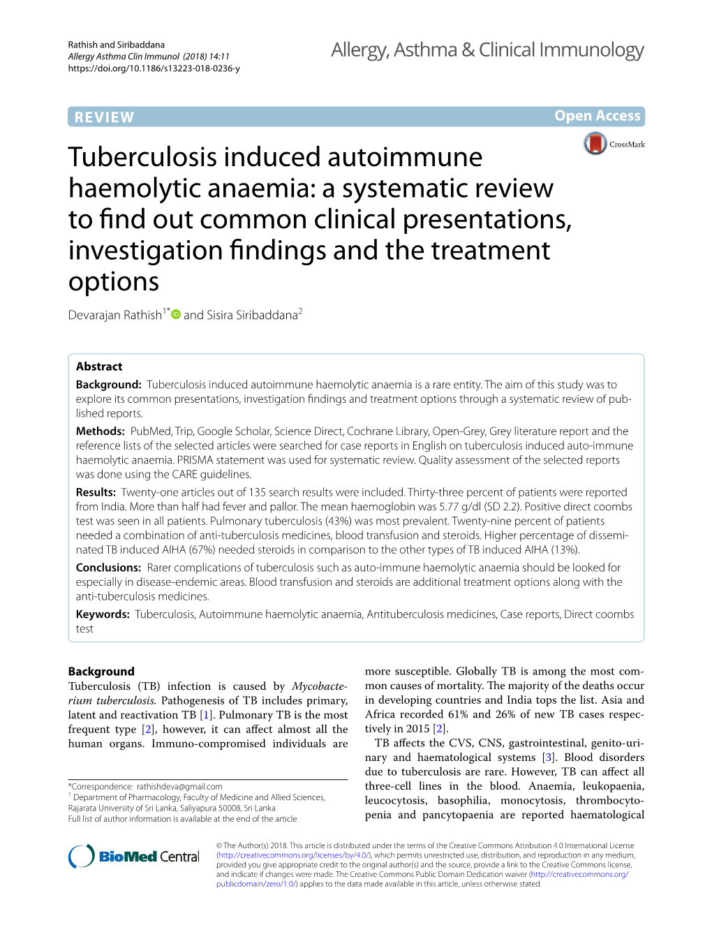 Tuberculosis Induced Autoimmune Haemolytic Anaemia