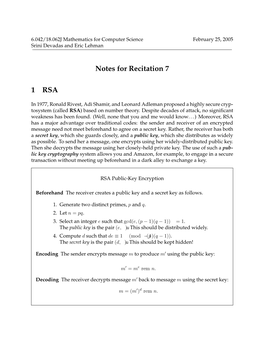 Notes for Recitation 7 1