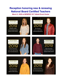 Reception Honoring New & Renewing National Board Certified Teachers