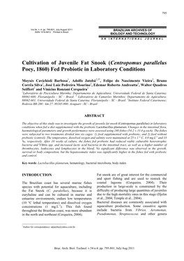 Cultivation of Juvenile Fat Snook (Centropomus Parallelus Poey