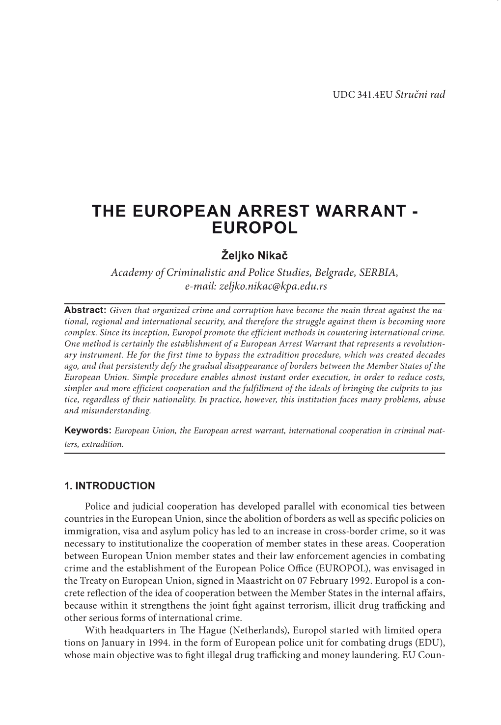 The European Arrest Warrant - Europol