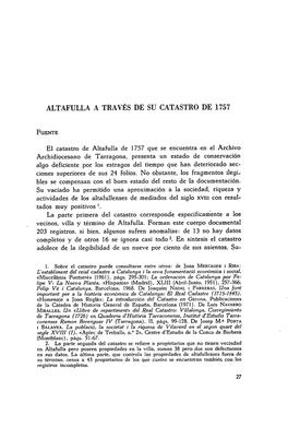 Altafulla a Traves De Su Catastro De 1757