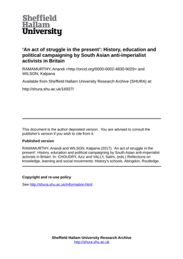History, Education and Political Campaigning by South Asian Anti
