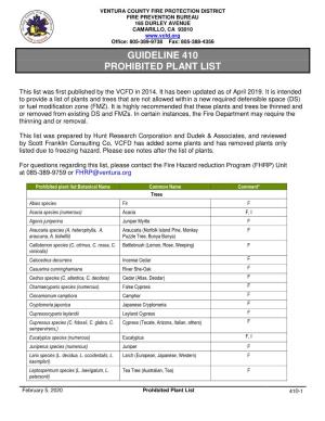 Guideline 410 Prohibited Plant List