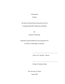 A Dissertation Entitled the Study of Protein-Protein Interactions