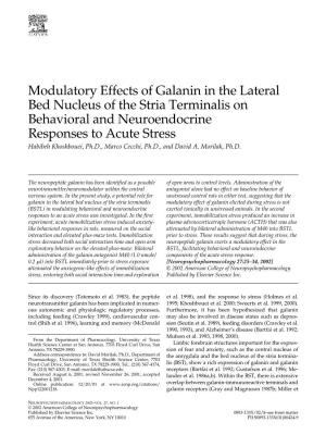 Modulatory Effects of Galanin in the Lateral Bed Nucleus of the Stria