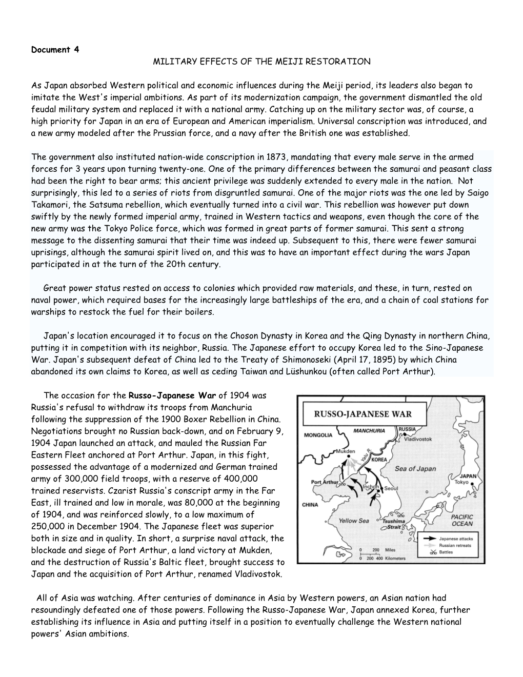 Document 4 MILITARY EFFECTS of the MEIJI RESTORATION As