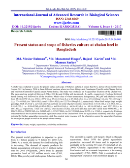 Present Status and Scope of Fisheries Culture at Chalan Beel in Bangladesh