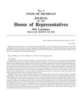 House of Representatives 98Th Legislature REGULAR SESSION of 2015