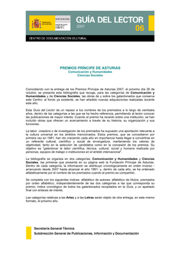 PREMIOS PRÍNCIPE DE ASTURIAS Comunicación Y Humanidades Ciencias Sociales