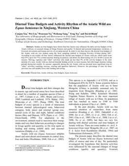 Diurnal Time Budgets and Activity Rhythm of the Asiatic Wild Ass Equus Hemionus in Xinjiang, Western China