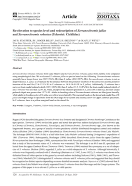 Re-Elevation to Species Level and Redescription of Serranochromis Jallae and Serranochromis Robustus (Teleostei: Cichlidae)
