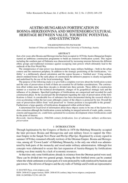 Austro-Hungarian Fortification in Bosnia-Herzegovina and Montenegro.Cultural Heritage Between Value, Touristic Potential and Extinction