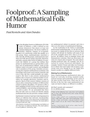 Foolproof: a Sampling of Mathematical Folk Humor, Volume