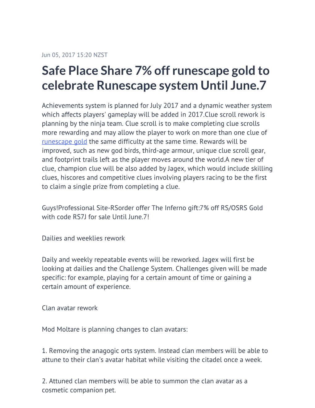 Safe Place Share 7% Off Runescape Gold to Celebrate Runescape System Until June.7