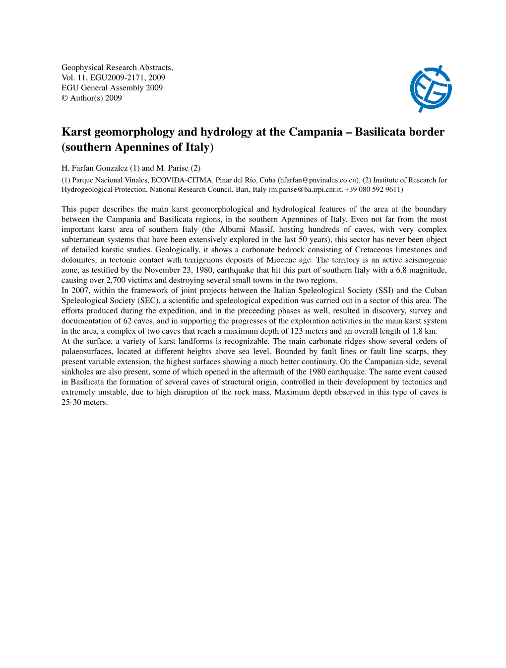 Karst Geomorphology and Hydrology at the Campania – Basilicata Border (Southern Apennines of Italy)