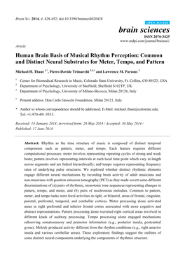Human Brain Basis of Musical Rhythm Perception: Common and Distinct Neural Substrates for Meter, Tempo, and Pattern