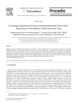Is Strategic Planning Relevant to Non-Governmental Universities; Experiences from Islamic Azad University, Iran