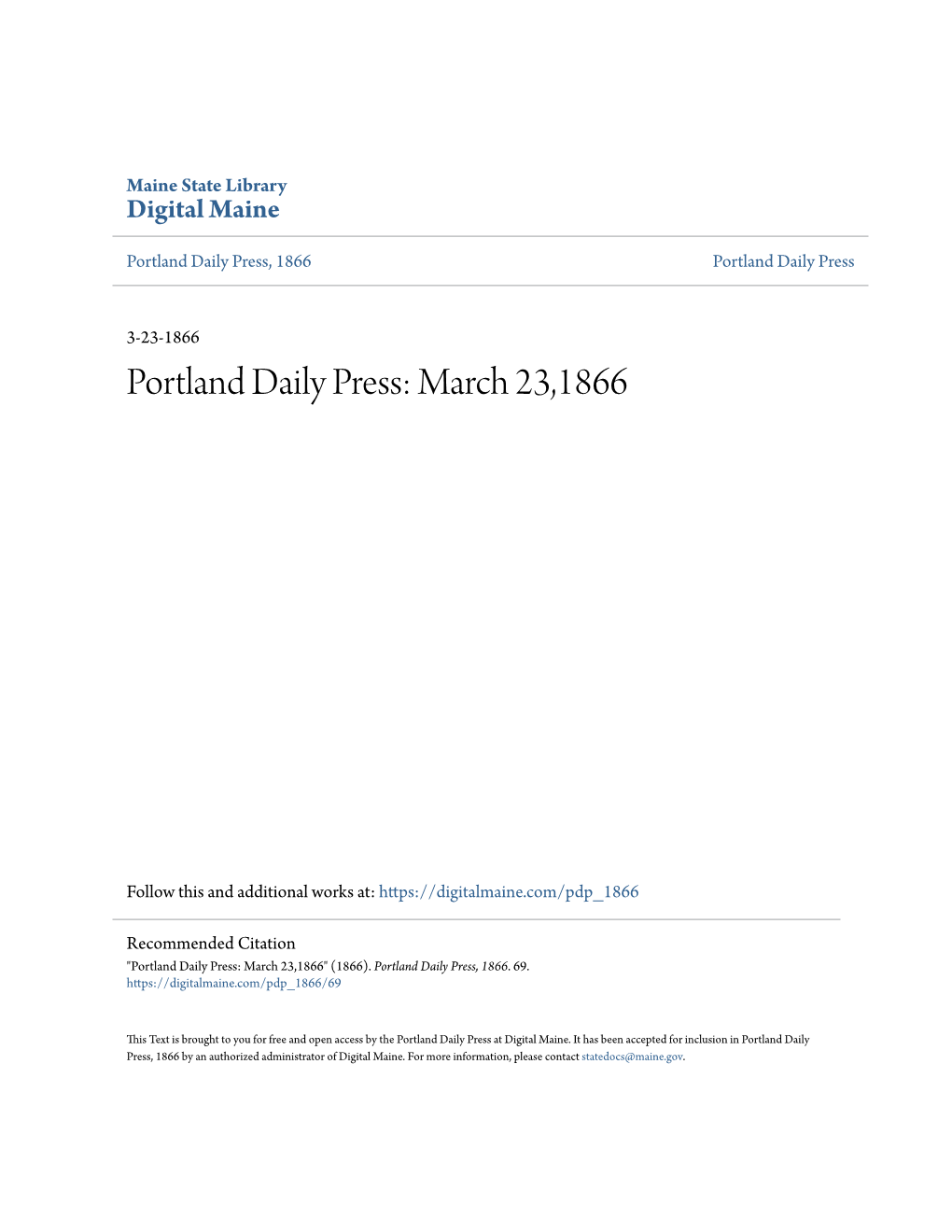 Portland Daily Press: March 23,1866