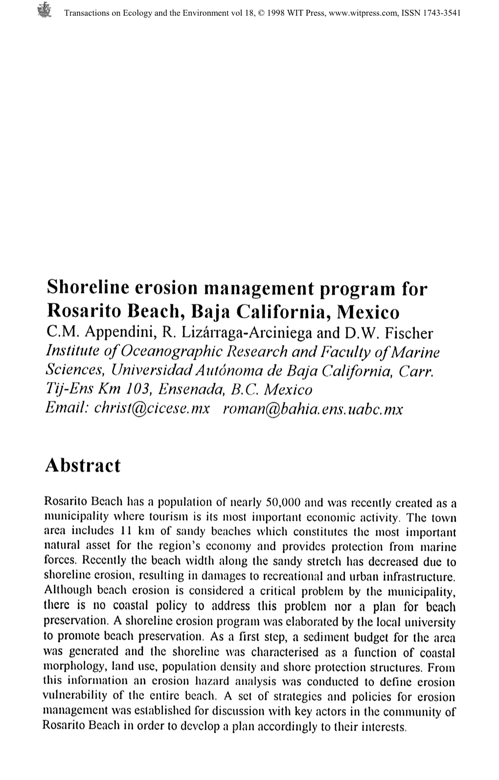 Shoreline Erosion Management Program for Rosarito Beach, Baja