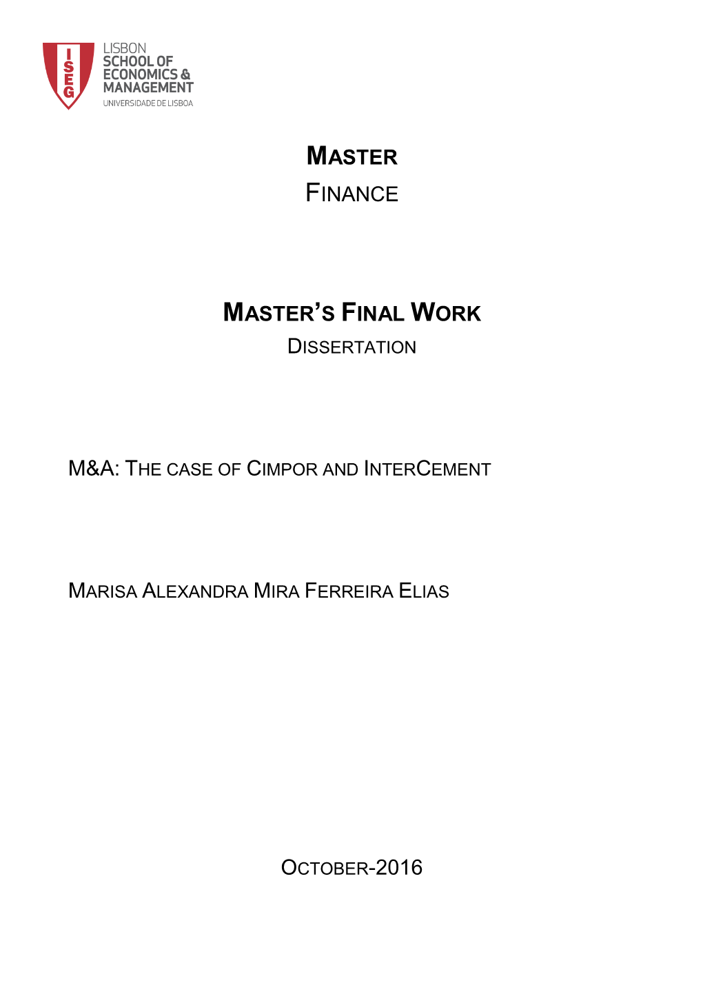 Master Finance Master's Final Work