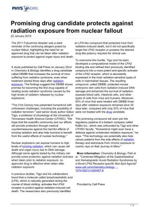 Promising Drug Candidate Protects Against Radiation Exposure from Nuclear Fallout 22 January 2015