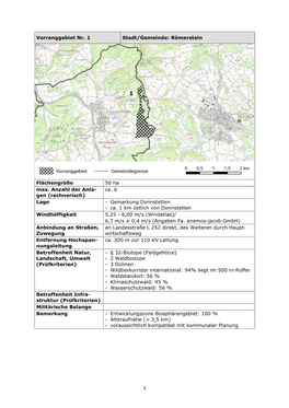 Vorranggebiet Nr. 1 Stadt/Gemeinde: Römerstein Flächengröße 50 Ha