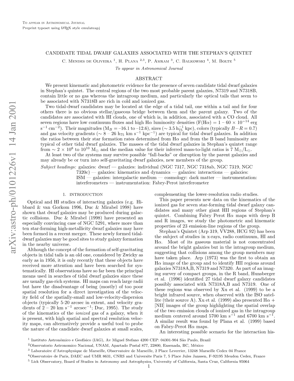 Arxiv:Astro-Ph/0101226V1 14 Jan 2001