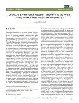 Could Anti-Erythropoietin Receptor Antibodies Be the Future Management of Beta Thalassemia Intermedia?