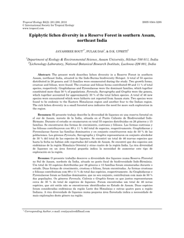 Epiphytic Lichen Diversity in a Reserve Forest in Southern Assam, Northeast India