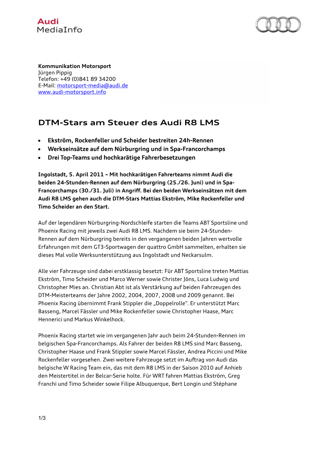 DTM-Stars Am Steuer Des Audi R8 LMS