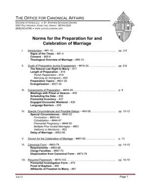 Norms for the Preparation for and Celebration of Marriage