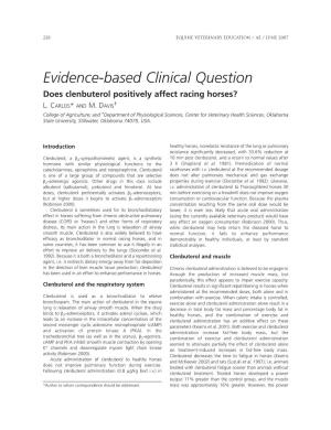Evidence-Based Clinical Question Does Clenbuterol Positively Affect Racing Horses? L