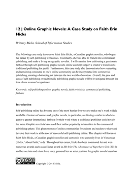 Online Graphic Novels: a Case Study on Faith Erin Hicks