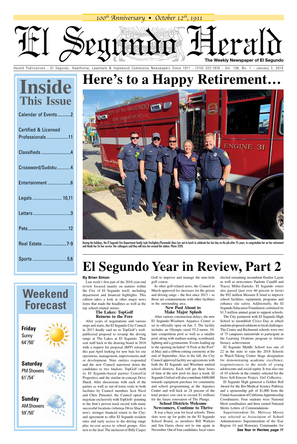 Inside Here’S to a Happy Retirement… This Issue Calendar of Events