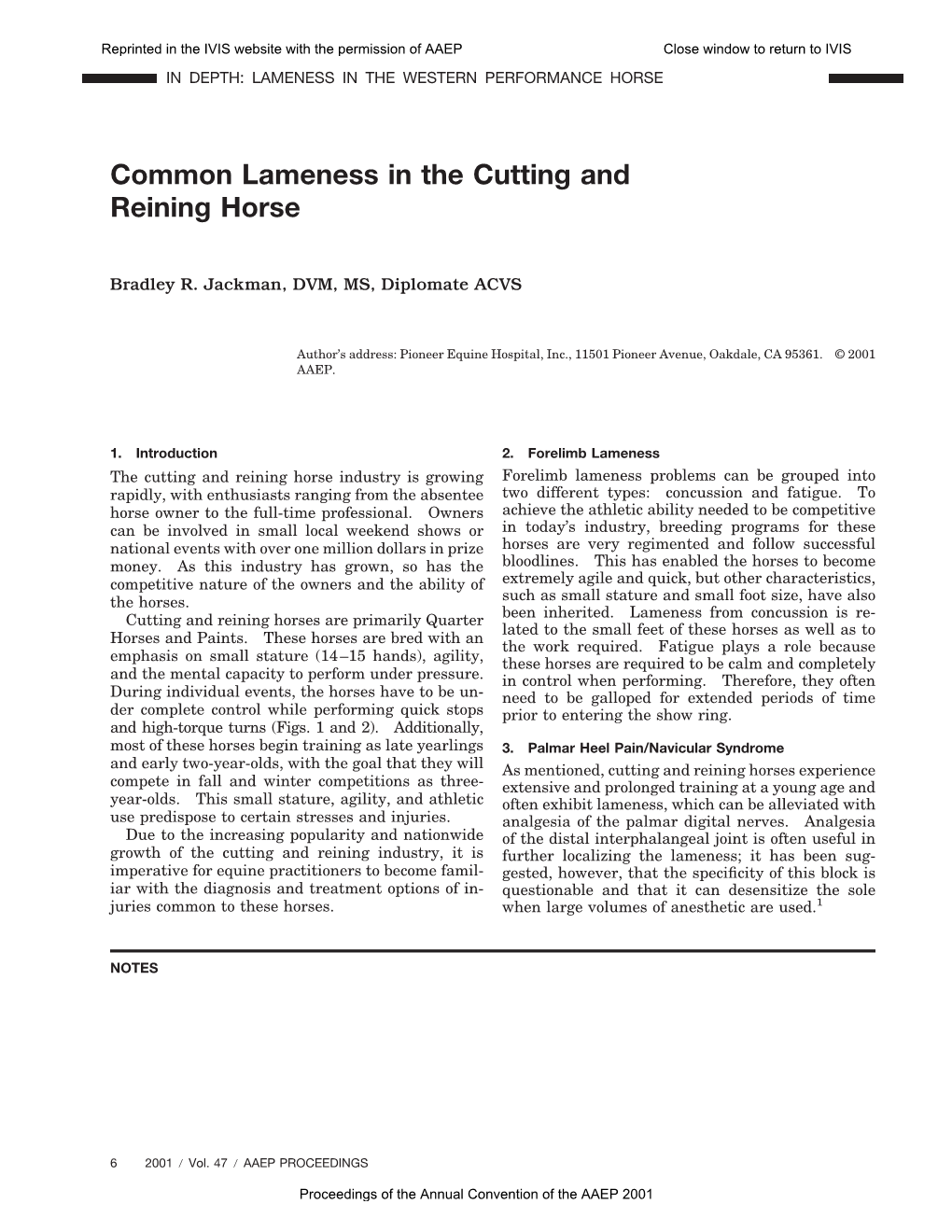 Common Lameness in the Cutting and Reining Horse