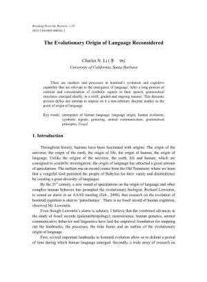 The Evolutionary Origin of Language Reconsidered