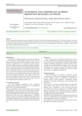 Sunscreens and Antioxidants As Photo- Protective Measures: an Update