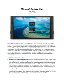 Microsoft Surface Hub Fact Sheet December 2016