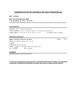 Comprovativo De Entrega De Peça Processual