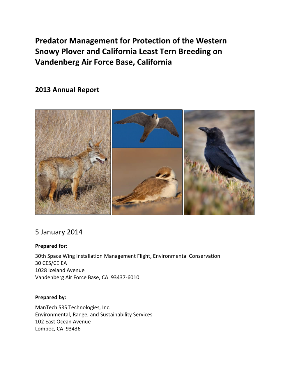 Predator Management for Protection of the Western Snowy Plover and California Least Tern Breeding on Vandenberg Air Force Base, California