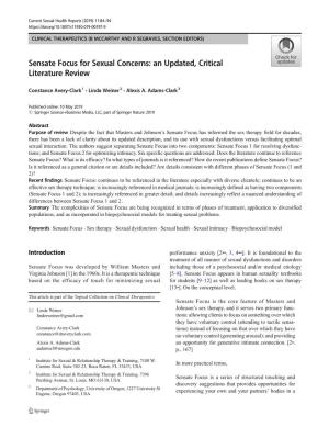 Sensate Focus for Sexual Concerns: an Updated, Critical Literature Review
