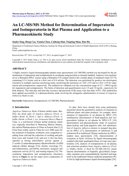 An LC-MS/MS Method for Determination of Imperatorin and Isoimperatorin in Rat Plasma and Application to a Pharmacokinetic Study