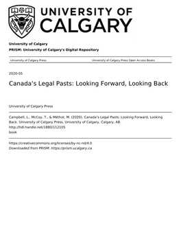 Canada's Legal Pasts: Looking Forward, Looking Back