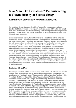 Reconstructing a Violent History in Forrest Gump Karen Boyle, University of Wolverhampton, UK