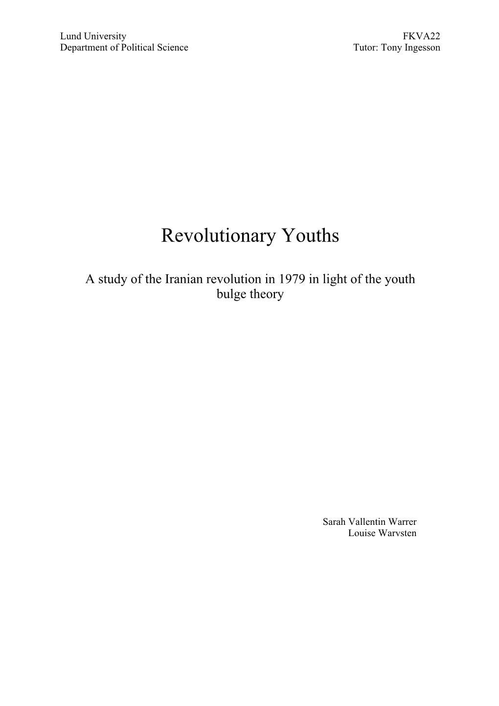 A Study of the Iranian Revolution in 1979 in Light of the Youth Bulge Theory