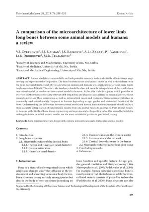 A Comparison of the Microarchitecture of Lower Limb Long Bones Between Some Animal Models and Humans: a Review